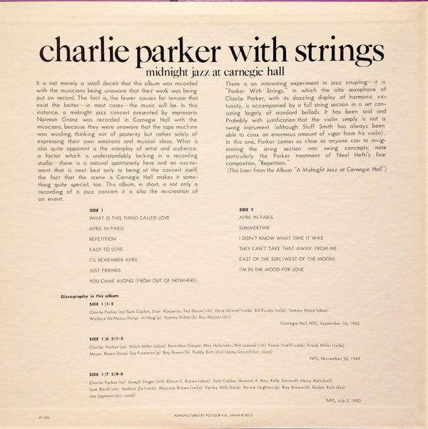Charlie Parker With Strings - Midnight Jazz At Carnegie Hall (Vinyl...
