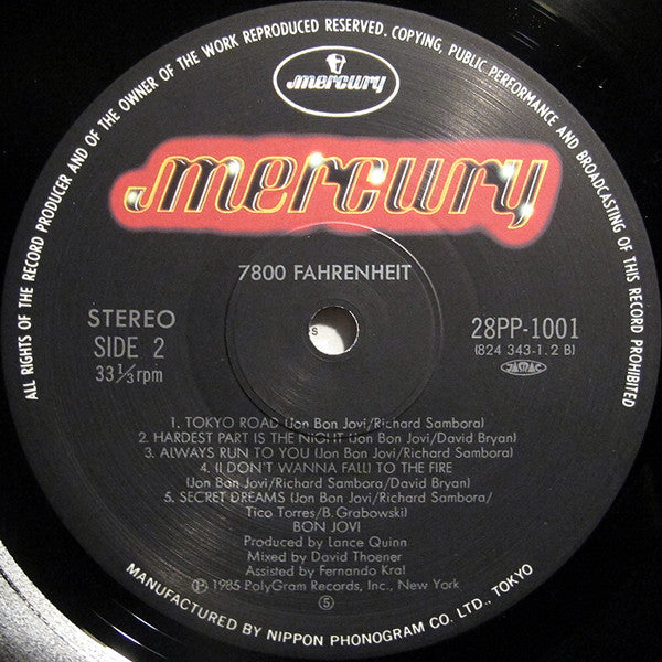Bon Jovi - 7800° Fahrenheit = 7800 ファーレンハイト (Vinyl, LP, Album, Stereo)