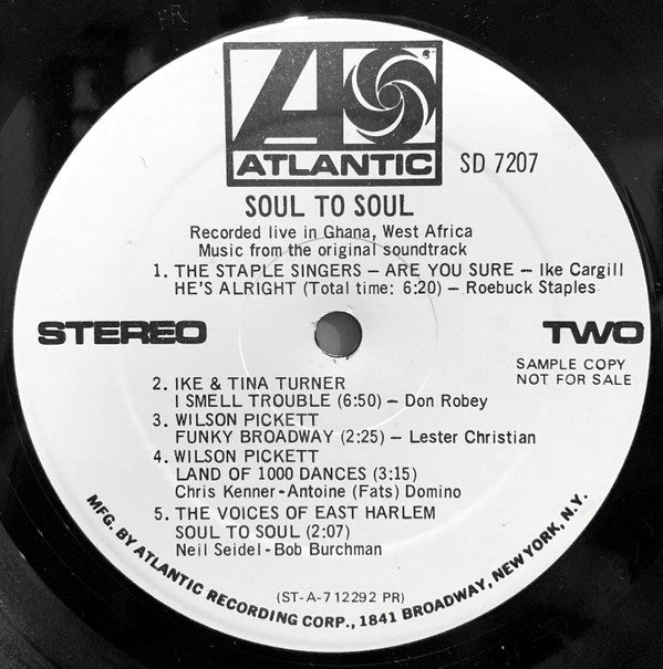 Various - Soul To Soul (Music From The Original Soundtrack - Recorded Live In Ghana, West Africa) (Vinyl, LP, Promo) Very Good Plus (VG+) / Very Good (VG)