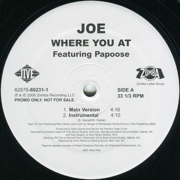 Joe - Where You At (Vinyl, 12", Promo) Very Good Plus (VG+) / Very Good Plus (VG+)