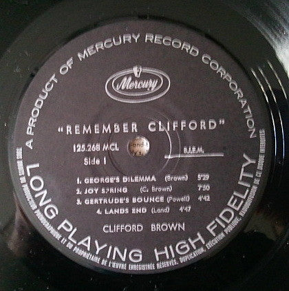 Clifford Brown - Remember Clifford (Vinyl, LP, Compilation, Mono) Very Good (VG) / Good Plus (G+)