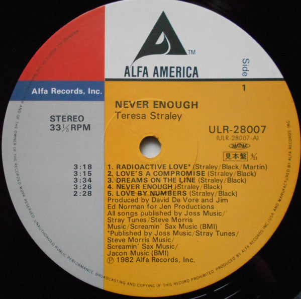 Teresa Straley - Never Enough (Vinyl, LP, Album, Promo) Near Mint (NM or M-) / Very Good (VG)