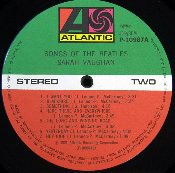 Sarah Vaughan - Songs Of The Beatles (Vinyl, LP, Album, Stereo)