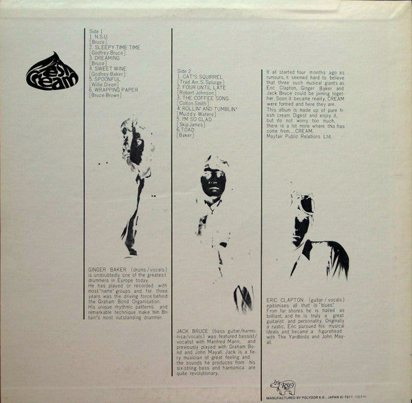 Cream (2) - Fresh Cream (Vinyl, LP, Album, Reissue, Stereo) Very Good Plus (VG+) / Very Good (VG)