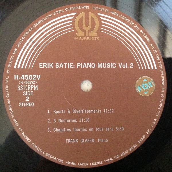 Erik Satie - Piano Music Vol. 2 (Vinyl, LP, Reissue) Very Good Plus (VG+) / Very Good (VG)