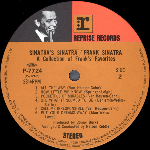 Frank Sinatra - Sinatra's Sinatra (A Collection Of Frank's Favourites) (Vinyl, LP, Album, Stereo) Very Good Plus (VG+) / Very Good Plus (VG+)