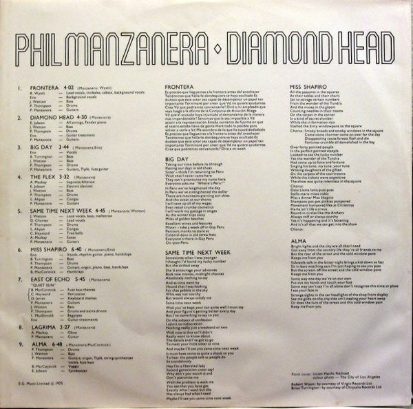 Phil Manzanera - Diamond Head (Vinyl, LP, Album, Reissue) Good Plus (G+) / Very Good Plus (VG+)