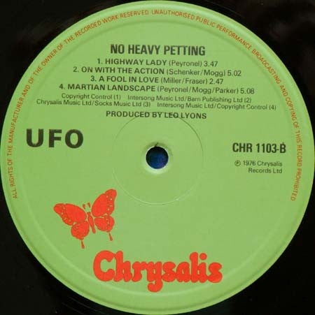 UFO (5) - No Heavy Petting (Vinyl, LP, Album) Very Good (VG) / Very Good Plus (VG+)