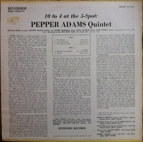 Pepper Adams Quintet - 10 To 4 At The 5-Spot (Vinyl, LP, Album, Reissue) Near Mint (NM or M-) / Very Good Plus (VG+)