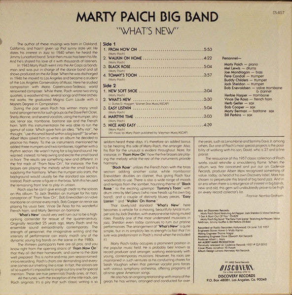 Marty Paich Big Band - What's New (Vinyl, LP, Album, Reissue, Stereo) Very Good (VG) / Very Good (VG)