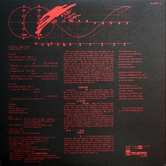Anthony Braxton - Town Hall 1972 (2xVinyl, LP, Album) Good Plus (G+) / Good Plus (G+)