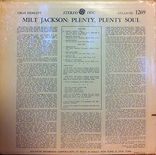 Milt Jackson - Plenty, Plenty Soul (Vinyl, LP, Album, Reissue, Stereo) Good Plus (G+) / Good (G)
