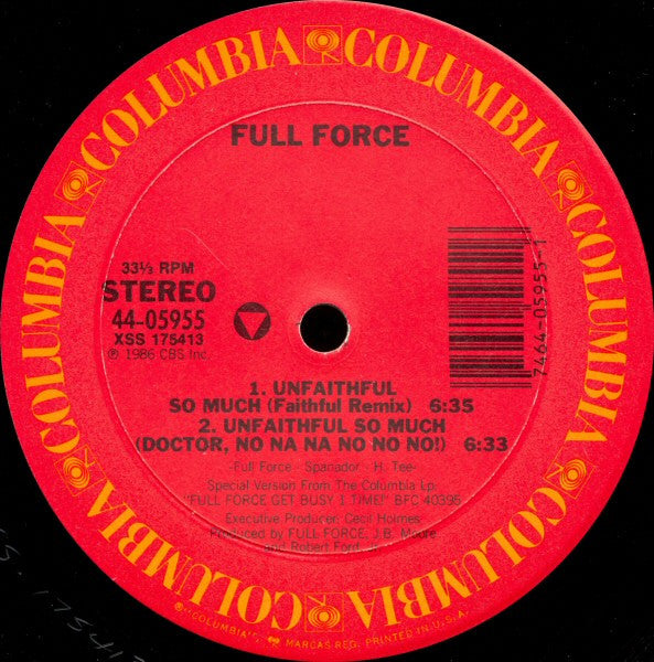 Full Force - Unfaithful So Much (Vinyl, 12", 33 ⅓ RPM) Very Good Plus (VG+) / Very Good Plus (VG+)