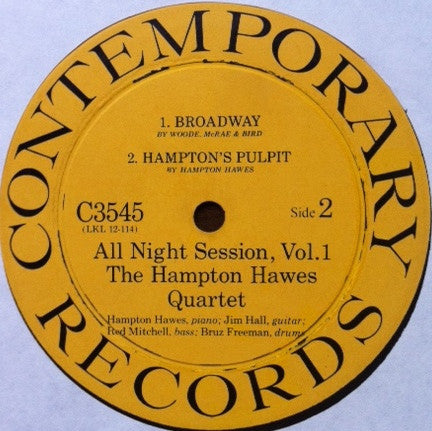 Hampton Hawes Quartet - All Night Session, Vol. 1 (Vinyl, LP, Album, Mono) Good Plus (G+) / Good Plus (G+)