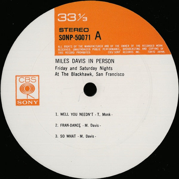 Miles Davis - In Person Friday And Saturday Nights At The Blackhawk, San Francisco (2xVinyl, LP, Album, Stereo) Very Good (VG) / Fair (F)