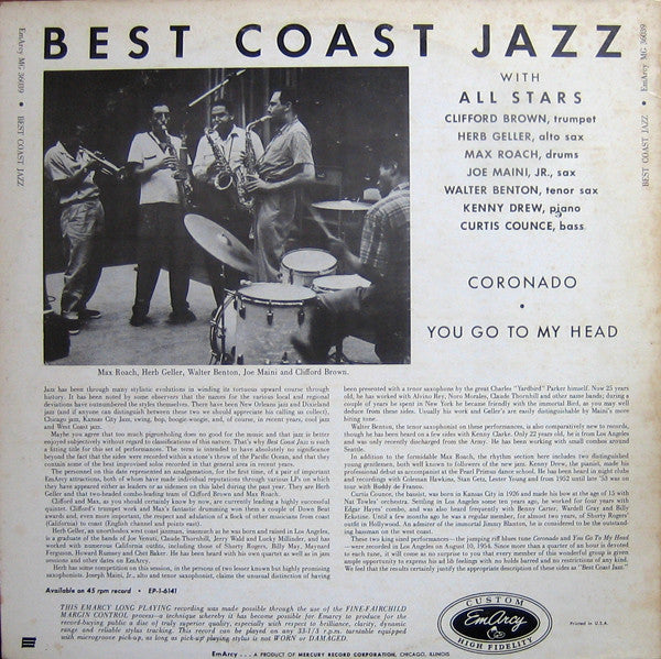 Max Roach - Best Coast Jazz (Vinyl, LP, Album) Very Good (VG) / Very Good Plus (VG+)