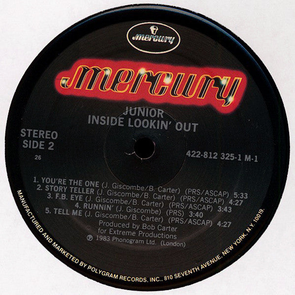 Junior (2) - Inside Lookin' Out (Vinyl, LP, Album) Very Good Plus (VG+) / Very Good Plus (VG+)