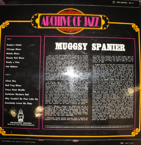 Muggsy Spanier - Archive Of Jazz Volume 5 - China Boy - Everybody Loves My Baby - Chicago Blues (Vinyl, LP, Compilation, Reissue) Good Plus (G+) / Very Good (VG)
