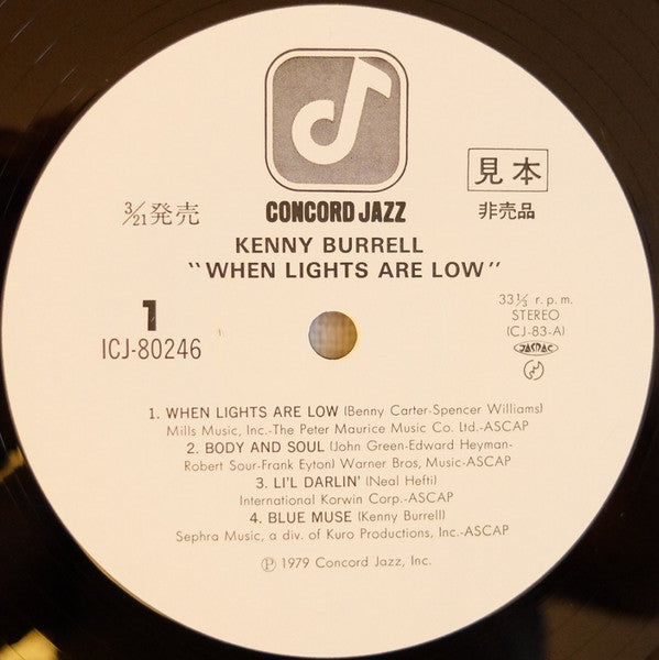 Kenny Burrell - When Lights Are Low (Vinyl, LP, Album, Promo, Stereo) Very Good Plus (VG+) / Good Plus (G+)