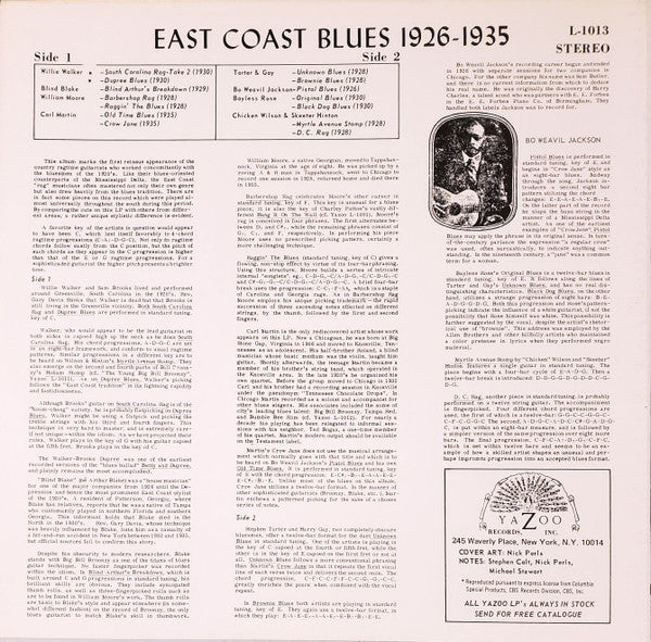Various - East Coast Blues 1926-1935 (Vinyl, LP, Compilation, Repress) Very Good Plus (VG+) / Very Good Plus (VG+)