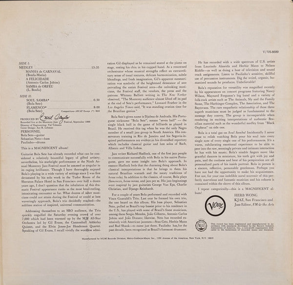 Bola Sete - Bola Sete At The Monterey Jazz Festival (Vinyl, LP, Album, Stereo) Good Plus (G+) / Good Plus (G+)