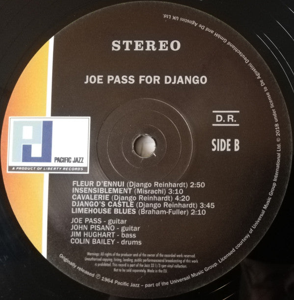 Joe Pass - For Django (Vinyl, LP, Album, Reissue, Stereo) Near Mint (NM or M-) / Near Mint (NM or M-)