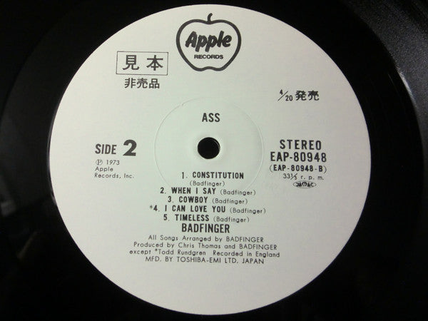 Badfinger - Ass (Vinyl, LP, Album, Promo) Very Good Plus (VG+) / Very Good Plus (VG+)
