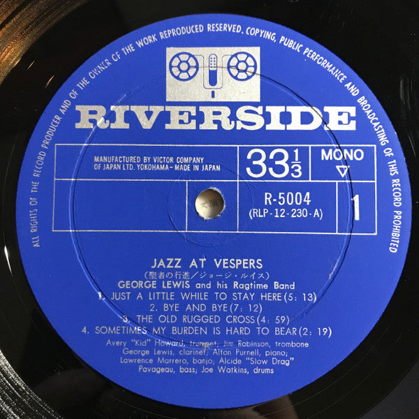 George Lewis' Ragtime Band - Jazz At Vespers (Vinyl, LP, Album, Mono) Very Good Plus (VG+) / Good Plus (G+)