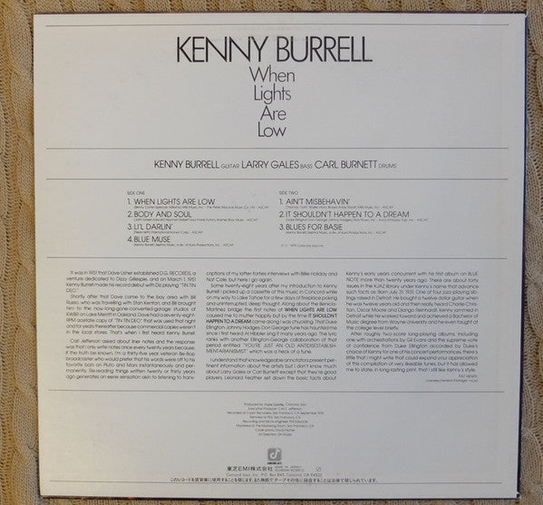 Kenny Burrell - When Lights Are Low (Vinyl, LP, Album, Promo, Stereo) Very Good Plus (VG+) / Good Plus (G+)
