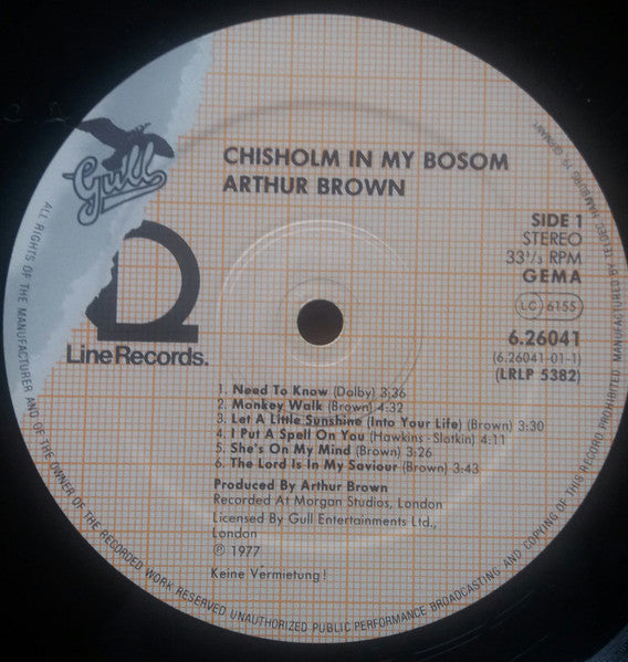 Arthur Brown - Chisholm In My Bosom (Vinyl, LP) Very Good (VG) / Very Good Plus (VG+)