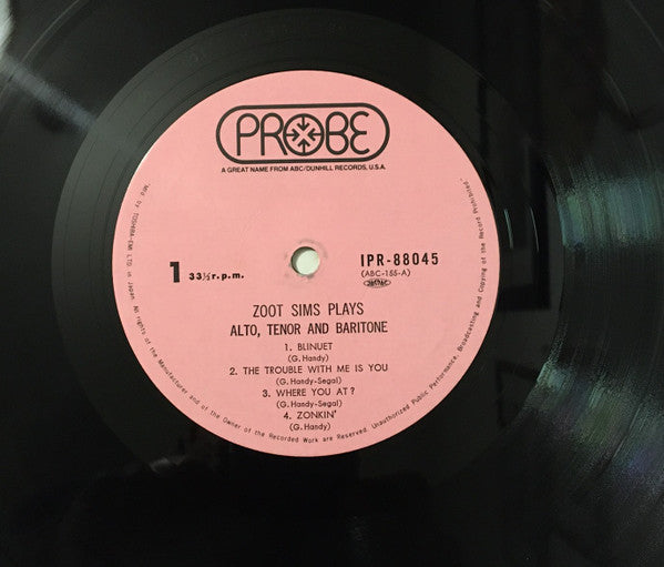 Zoot Sims - Plays Alto, Tenor And Baritone (Vinyl, LP, Album) Very Good Plus (VG+) / Very Good (VG)