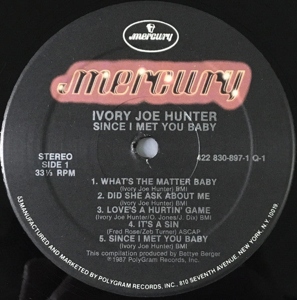 Ivory Joe Hunter - Since I Met You Baby (Vinyl, LP, Album, Compilation, Stereo) Very Good (VG) / Very Good (VG)