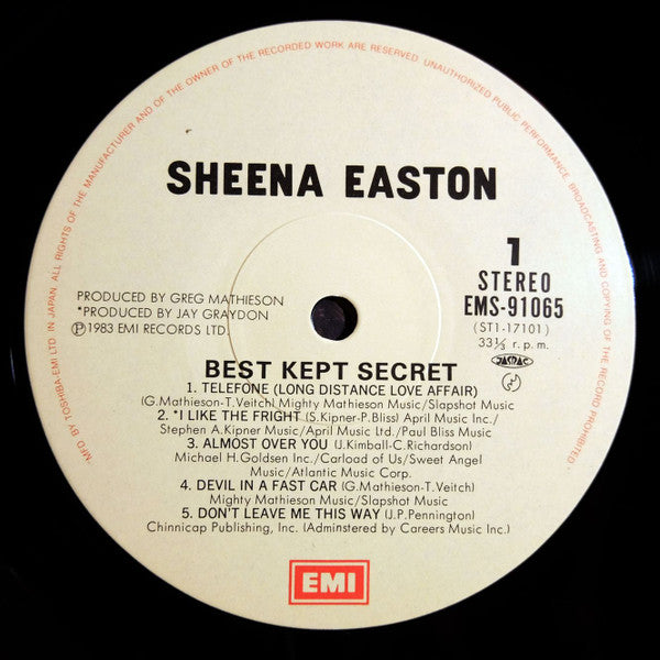 Sheena Easton - Best Kept Secret = Secrecy (Vinyl, LP, Album, Limited Edition, Stereo) Near Mint (NM or M-) / Very Good Plus (VG+)