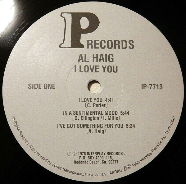 Al Haig - I Love You (Vinyl, LP, Album) Very Good Plus (VG+) / Very Good Plus (VG+)