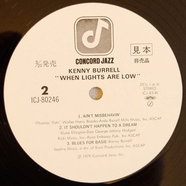 Kenny Burrell - When Lights Are Low (Vinyl, LP, Album, Promo, Stereo) Very Good Plus (VG+) / Good Plus (G+)