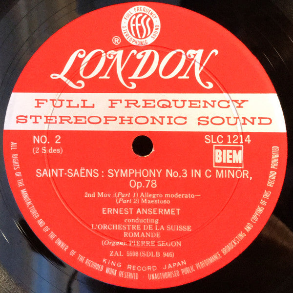 Camille Saint-Saëns - Symphony No.3 (Vinyl, LP, Stereo) Very Good Plus (VG+) / Very Good (VG)