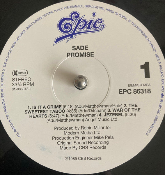 Sade - Promise (Vinyl, LP, Album, Reissue, Remastered) Very Good Plus (VG+) / Very Good Plus (VG+)