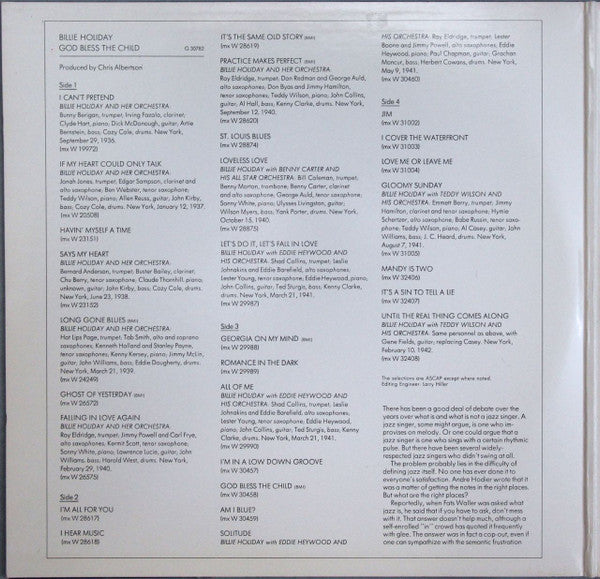 Billie Holiday - God Bless The Child (2xVinyl, LP, Album, Compilation, Repress, Mono) Very Good Plus (VG+) / Very Good (VG)