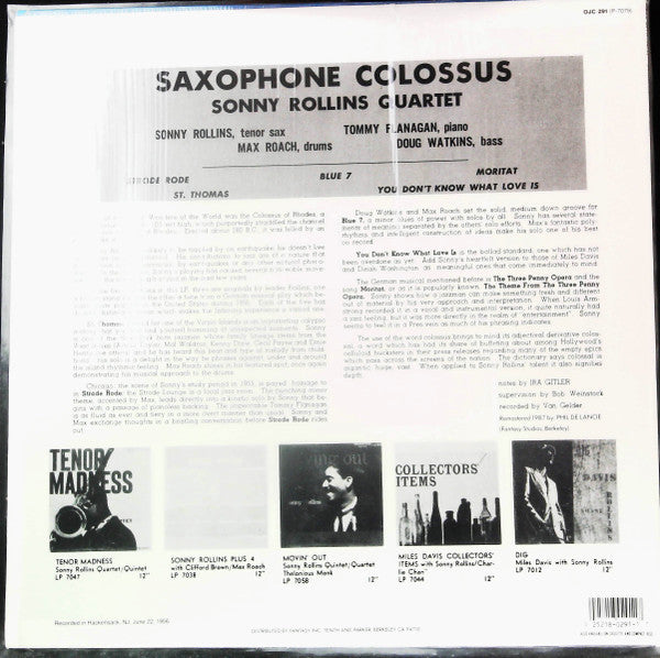 Sonny Rollins - Saxophone Colossus (Vinyl, LP, Album, Reissue, Remastered, Mono) Near Mint (NM or M-) / Very Good Plus (VG+)