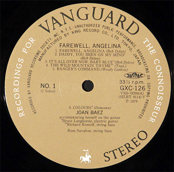 Joan Baez - Farewell, Angelina (Vinyl, LP, Album, Reissue, Stereo) Very Good Plus (VG+) / Good Plus (G+)