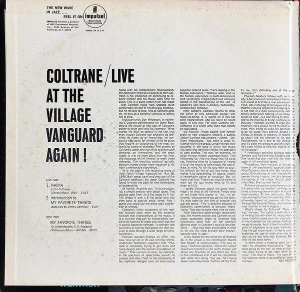 John Coltrane - Live At The Village Vanguard Again! (Vinyl, LP, Album, Reissue, Stereo) Very Good (VG) / Very Good (VG)
