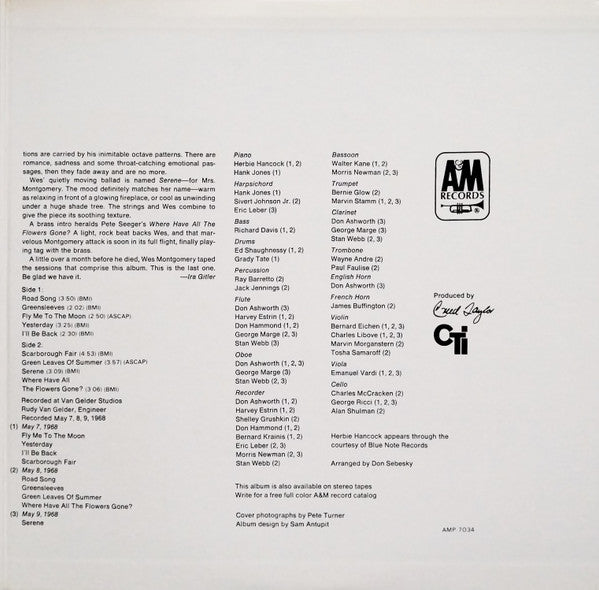 Wes Montgomery - Road Song (Vinyl, LP, Album, Promo, Reissue, Stereo) Very Good (VG) / Very Good (VG)