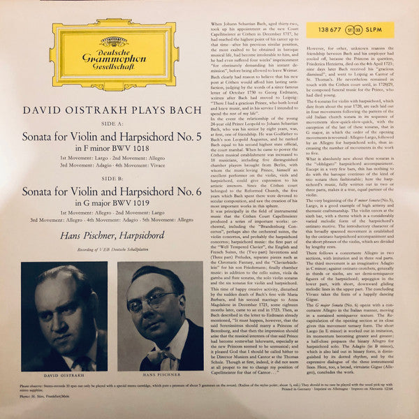 David Oistrach - David Oistrakh Plays Bach Sonatas (Vinyl, LP, Stereo) Very Good Plus (VG+) / Very Good Plus (VG+)