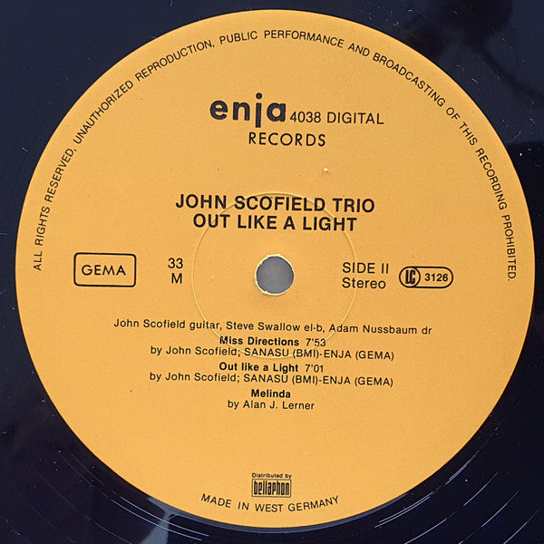 John Scofield Trio - Out Like A Light (Vinyl, LP, Album) Very Good Plus (VG+) / Good Plus (G+)