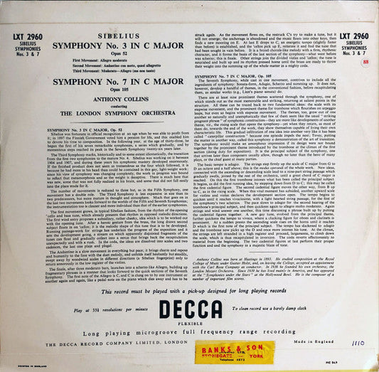 Anthony Collins (2) - Symphonies 3 & 7 (Vinyl, LP, Mono) Very Good Plus (VG+) / Good Plus (G+)