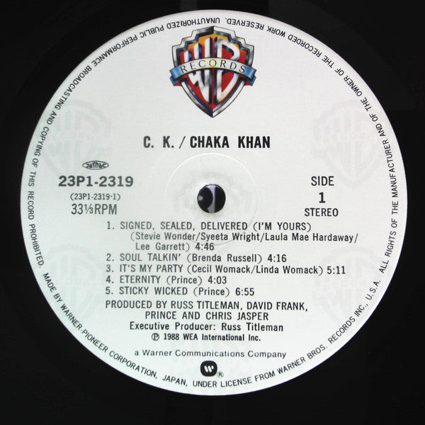 Chaka Khan - CK (Vinyl, LP, Album) Very Good Plus (VG+) / Very Good (VG)