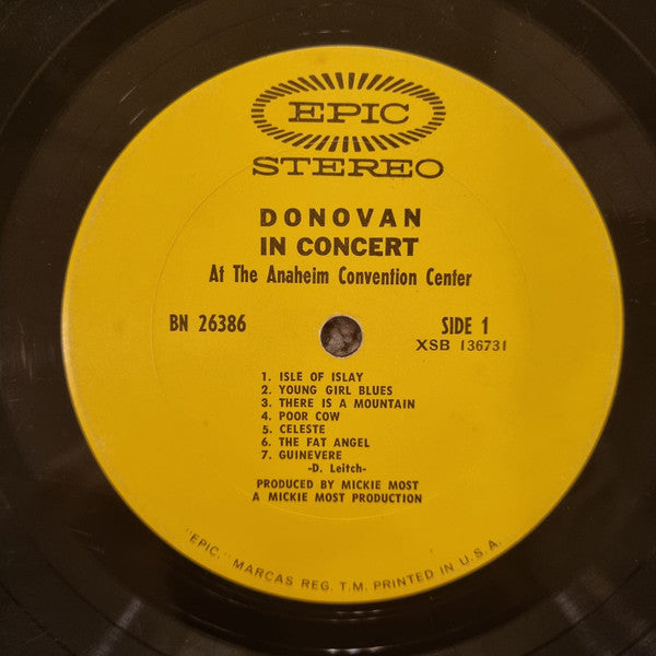 Donovan - Donovan In Concert (Vinyl, LP, Album) Very Good (VG) / Good Plus (G+)