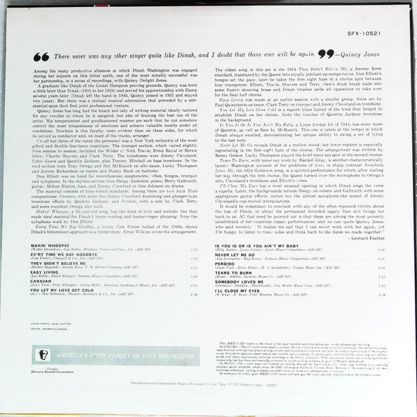 Dinah Washington - Queen & Quincy (Vinyl, LP, Reissue, Stereo) Very Good Plus (VG+) / Very Good Plus (VG+)