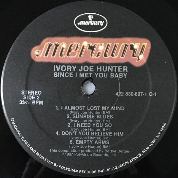 Ivory Joe Hunter - Since I Met You Baby (Vinyl, LP, Album, Compilation, Stereo) Very Good (VG) / Very Good (VG)