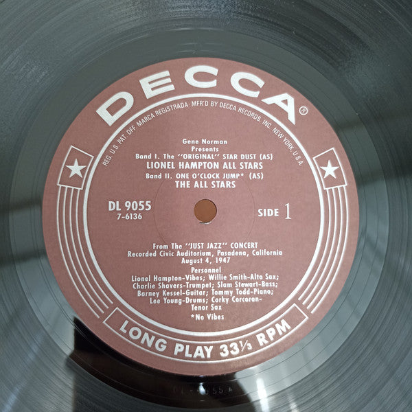 Lionel Hampton All Stars - Gene Norman Presents The "Just Jazz" Concert (Vinyl, LP, Album, Reissue, Mono) Very Good Plus (VG+) / Very Good Plus (VG+)